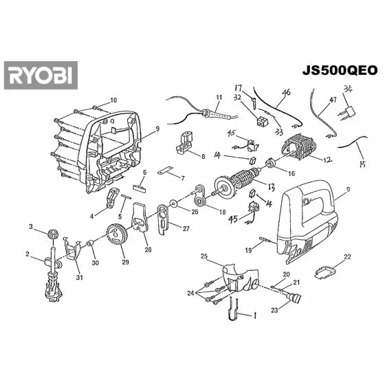 Ryobi JS500QEO Spare Parts List Type: 1000014458